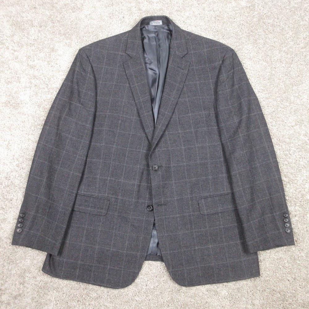 Jos‎ A Bank Jacket Mens 46 R Gray Windowpane Wool Blazer Tailored Fit Signature